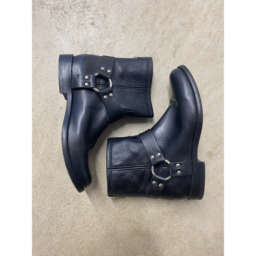 Frye Harness Short Boots Women 7 Black Leather Moto Biker Zip Gruge Western